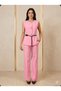 Round Neck Buttoned Belt Accessories Included Lined Vest Set Front Pleated Pocketed High Waist Trouser Suit