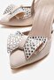 Carnıyarık Heeled Sandals with Heel and Bowtie Stones Bej Zra - 3