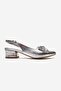 Stoned Bow Tie Open Women's Heeled Shoes Silver Crinkled - 2