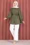 Tunic with Embroidery Detail on the Collar and Lace-Up Waist in Khaki - 3