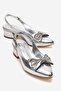 Stoned Bow Tie Open Women's Heeled Shoes Silver Crinkled