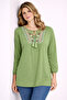 Women's Plus Size Green, Embroidery Detailed, Elasticated Sleeve Opening Cotton Fabric Blouse 65N39328 - 3
