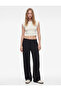 Comfortable Fit, Lace-Up Waist, Striped Wrinkled Fabric, Wide-Legged Trousers