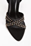 Women's Cross-Strapped Ankle-Tie Thin Heeled Shoes with Staple Detail - 2