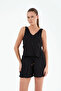 P25164 Deep Slit Ruffled Dress-Black