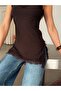 Strappy Blouse with Slits and Lace Detail - Brown - 8