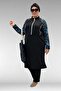 1733 Plus Size Zippered Hijab Swimsuit - Aqua Blue-Black