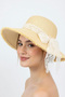Women's Straw Lace Detailed Summer Beach Hat |   Wide Brim Fedora with Pearls - 4