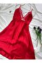 Plus Size Lace Detailed Satin Adjustable Strap Dress Nightgown