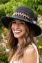 Women's Black Ethnic Embroidered Summer Straw Beach Hat |   Wide Brim Sun Protection Fedora - 3
