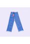 Girl's Wide-Leg Comfortable/Loose-Fit Embroidery Cherry Appliqué Detailed Jean Denim Trousers - 2
