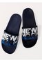 Single-Strap Written Men's Slippers New York Laci White Blue - 5