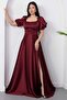 Square Neck Flounce Sleeve Long Satin Dress Drp570 - 3