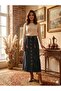 Banny Jeans Front Side Buttoned Midi Length Lycra Navy Blue Jean Skirt with Scarf Belt - 2