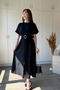 Belted, Draped Bust, Slit Midi Elegant Black Dress - 5