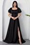 Square Neck Flounce Sleeve Long Satin Dress Drp570 - 5