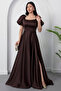 Square Neck Flounce Sleeve Long Satin Dress Drp570 - 3