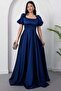 Square Neck Flounce Sleeve Long Satin Dress Drp570 - 5