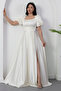 Square Neck Flounce Sleeve Long Satin Dress Drp570 - 6