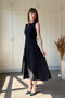 Midi Black Dress with Belt Detail on the Sides - 7