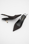 Women's Stiletto Pointed Toe Open Back Gold Metal Heel Classic Heeled Shoes Rente Black Satin - 7