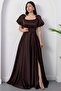 Square Neck Flounce Sleeve Long Satin Dress Drp570 - 5