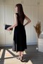 Midi Black Dress with Belt Detail on the Sides - 5