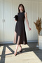 Midi Brown Dress with Belt Detail on the Sides - 5