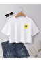 Flower Printed Loose Fit Short Sleeve Crew Neck Crop Tshirt - 2