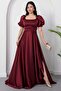 Square Neck Flounce Sleeve Long Satin Dress Drp570
