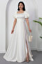 Square Neck Flounce Sleeve Long Satin Dress Drp570 - 3