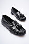 Caren Wrinkled Patent Leather Hand-Stitched Tpu Non-Slip Sole Daily Moccasin Loafer
