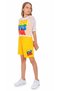 Girl's You and Me Written Mesh Strap T-Shirt Yellow Color Three-Piece Shorts Set - 2