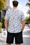 Men's White Tropical Patterned T-Shirt Shorts Set Summer Comfortable Fit Casual Combination Set - 2