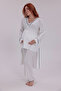 Ecru Ribbed Design Cotton Short Sleeve Maternity Pajama Set with Dressing Gown, 3-Piece Pajama Set