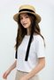 Women's Tie-Down Straw Boater Hat |   Black Ribbon Detailed Vintage Gondolier Summer Style - 3