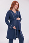 Navy Blue Ribbed Design Cotton Short Sleeve Maternity Pajama Set of 3 - 4