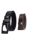 Automatic Buckle, No Holes, 100% Genuine Buffalo Leather Classic Men's Belt, Black Belt and Brown Stripe