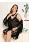 Lace Embroidered Transparent Plus Size Dressing Gown Nightgown Set - 2