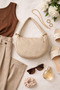 Faux Leather Shoulder Bag, Faux Leather Shoulder Bag with Metal Ring Edges, Beige Shoulder Bag - 8