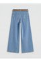 Wideleg Women's Jeans Trousers with Belt on the Waist - 2