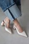 Stefan Women's Wrinkled Leather Heeled Shoes Cream
