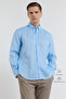 Blue Linen Buttoned Collar Long Sleeve Slim Fit 100% Linen Shirt 1004260161 - 2