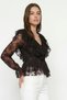 Black V-Neck Ruffled Lace Front Blouse 8490 - 2