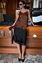 Brown Lace Asymmetrical Cut Satin Blouse Mg2694 - 3