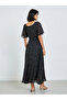 Black Foil Print Maxi Dress with Belt - 5