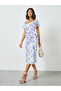 Blue Floral Sheath Midi Dress with Frill Sleeve - 3