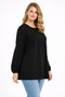 Women's Plus Size Black, Embroidery Detailed, Elasticized Sleeve Opening, Placket Button Cotton Fabric Blouse 65N39454 - 5
