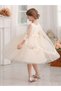 Girls Lace Contrast Mesh Cloak Party Dress - 3