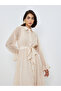 Beige Self-Design Shirt Maxi Dress with Tie-Belt - 2